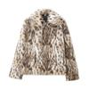 Damen Kunstpelz Jacke mit Leopardenmuster und Umlegekragen Street Style Oberbekleidung Herbst Winter