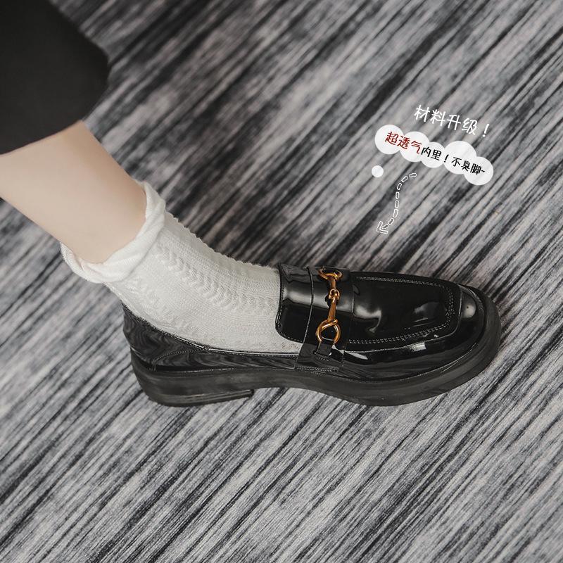 Women's Retro British-Style Square-Toe Leather Loafers - Autumn 2022, Chunky Soles & Heels