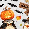 Removable Holiday Wall Art Cartoon Halloween Sticker, Self Adhesive PVC Decal, Wizard Pumpkin Bat Decals Birds Scarecrows Jack-o-lanterns Pattern