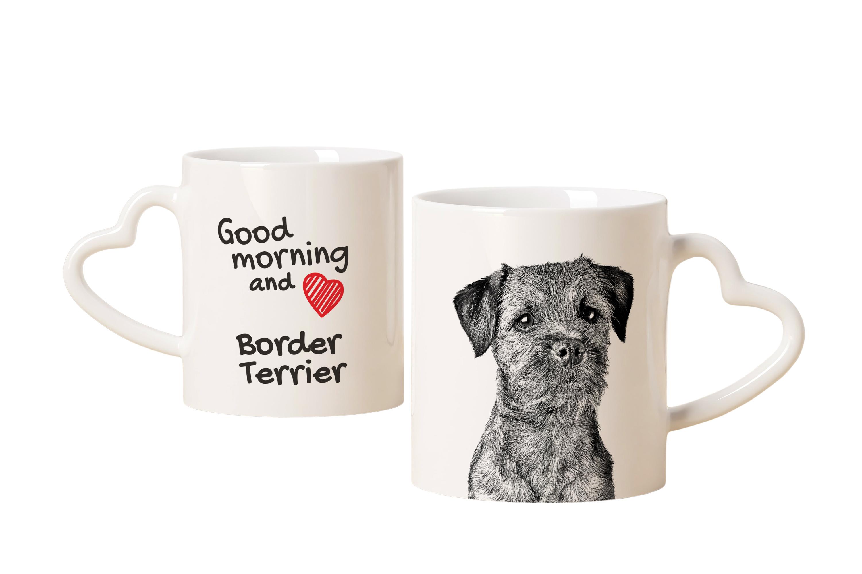 

Border Terrier - cup with a dog, adorable cup with a heart-shaped handle, universal gift from the Art-Dog brand білий