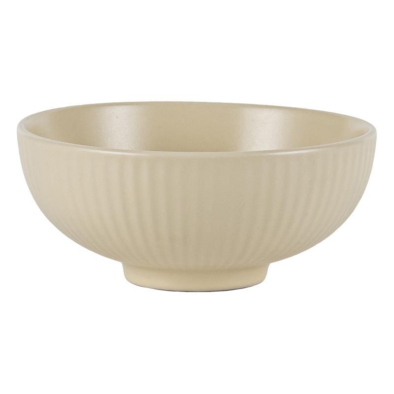 Super Simple Ceramic Rice Bowl European-Style Relief Solid Color Bowl Round One-Person Porridge Noodle Bowl Household Tableware