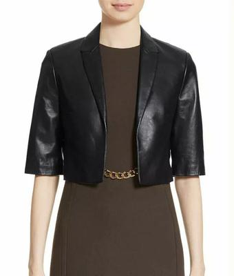 New Women's Leather Blazer Short Soft Lambskin Leather Cropped Jacket Handmade