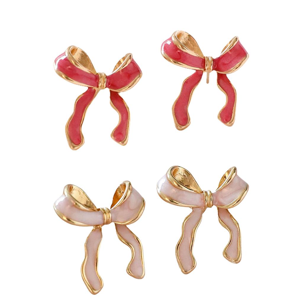 Bunte Schleifenohrringe Zarte Ohrstecker für Damen Handgefertigter Weihnachtsohrschmuck Stilvolles festliches Party-Accessoire