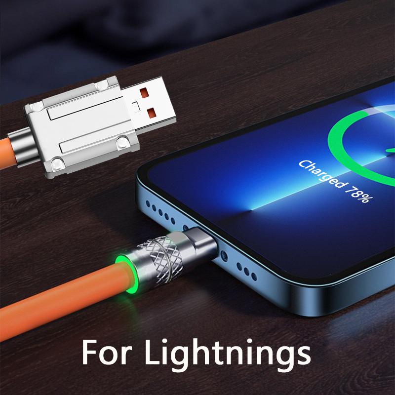 120W 6A Super Fast Charging USB To iOS Liquid Silicone Cable For Apple iPhone 14/13/12/11 Pro Max/XS/XR iPad Data Line USB Cable