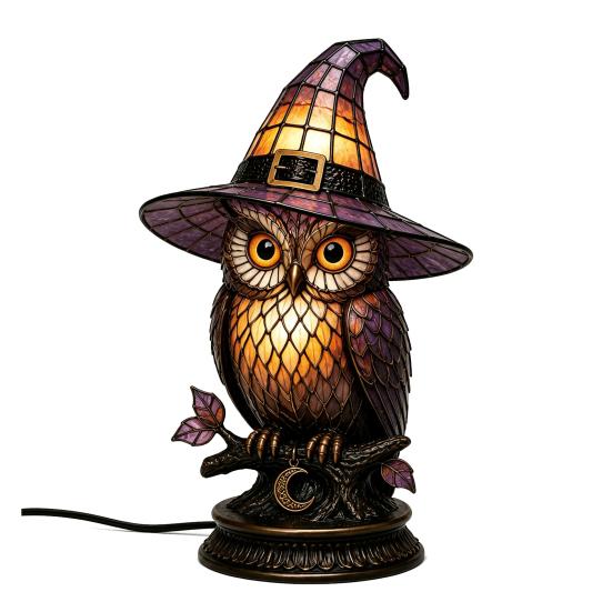 Atmosphere Lighting for Bedroom Black Cat Witch Hat Table Lamp, with Dreamy Purple Light, Dark Aesthetic Gothic Ornament Retro Halloween Ornament,