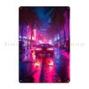 Shoreline Drifter Car Driving Towards Synthwave Sun Through s Miami Metal Plaque Printing Customize Tin Sign Poster