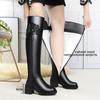 Mode Winter Oberschenkelhohe Stiefel Damen Echtes Leder Naturwolle Damen Lange Stiefel Hohe Absätze Große Größe Damen Overknee-Stiefel