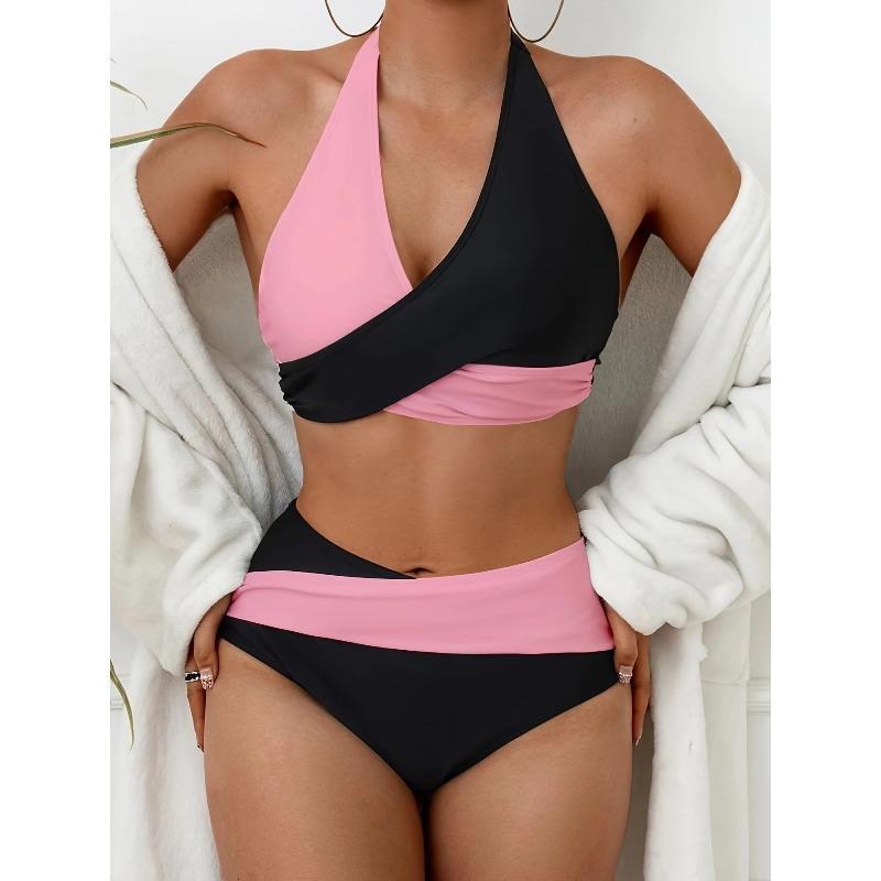 European and American New Swimsuit Split Splicing Contrasting Color Bikini Seaside Bikini Color Matching