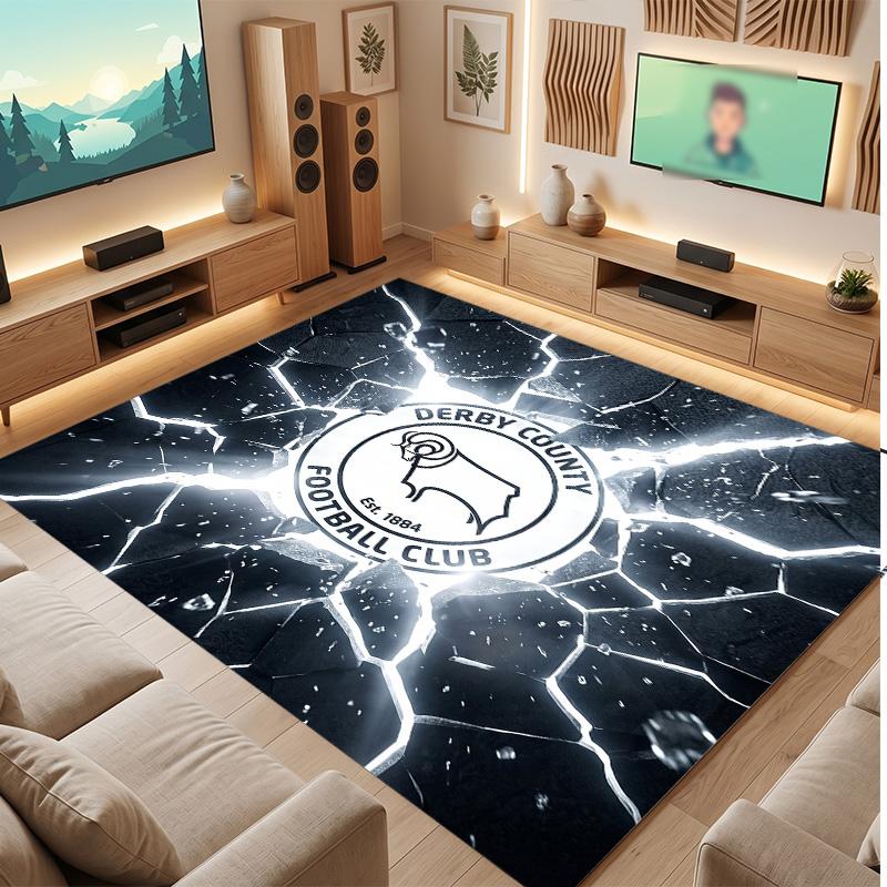 Tappeto in Velluto di Cristallo con Stampa del Derby County Football, Comodo Assorbente d'Acqua Antiscivolo Tappeto per Pavimenti Interni