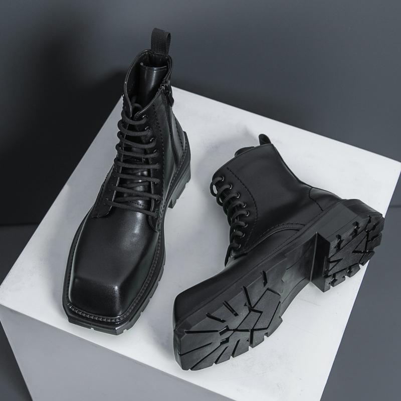 Fashion Men Business Chelsea Boots Black Thick Bottom Durable Fashion Big Head Brand Boots Outdoor Training Work Boots Men Sizes 38-45