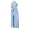 Women Summer Halter Sleeveless Lace Up Slim Wide Jumpsuit Pleated One Piece Trousers