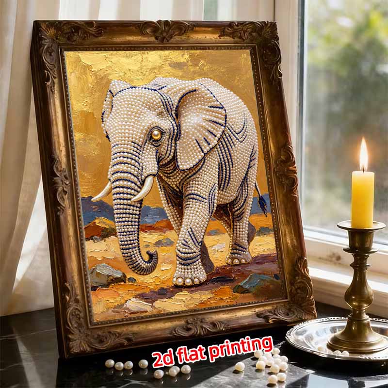 DIY Pearl Bead Art Canvas Elephant Pattern Frameless Creative Craft Painting Kit for Relaxing Home Wall Decoration