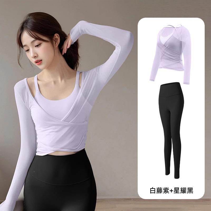 Yoga Clothes Women's Tops 1011 Spring Pilates Training Blouse Fitness Long-sleeved Sports Two-piece Set High Elastic Quick Drying