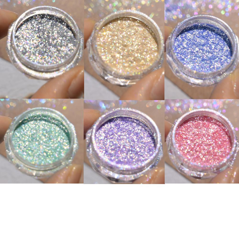6Box/Set Holographic Opal Glitter Nail Sequins Shiny Flakes Mermaid Opal Powder Glitter Manicure DIY Chrome Cloud Brocade Powder