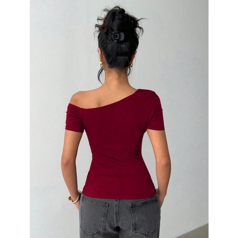 2025 Women's Elegant Simple Sloped Shoulder Top Women's T-Shirt