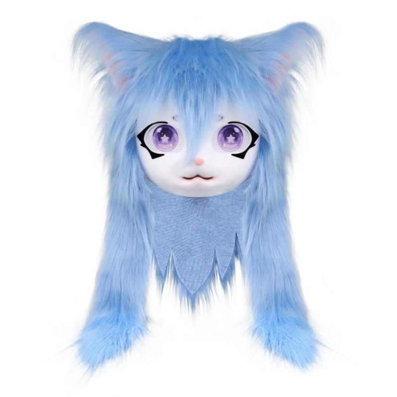 Felliger Tierkopf Katzen Fursuit Cut Maske Plüsch Katzenmaske Niedlicher Katzenkopfschmuck für Halloween Maskenbälle Cosplay Requisiten