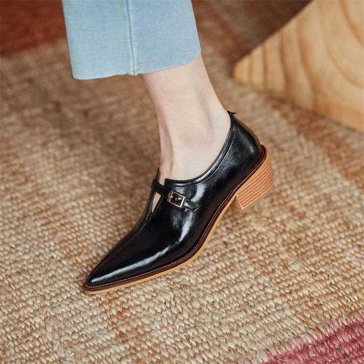 Fashion 2024 New Spring Women Shoes Pumps Pointed Toe Chunky Heel Comfortable All-match Casual Shoes Retro Med Heel