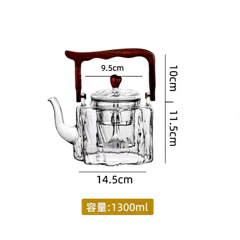 

Чайник стеклянный с деревянной ручкой большой емкости 1300 мл, из высокоборосиликатного жаропрочного стекла, чайник с ручкой, набор для чая Кунг-фу, чайная посуда
