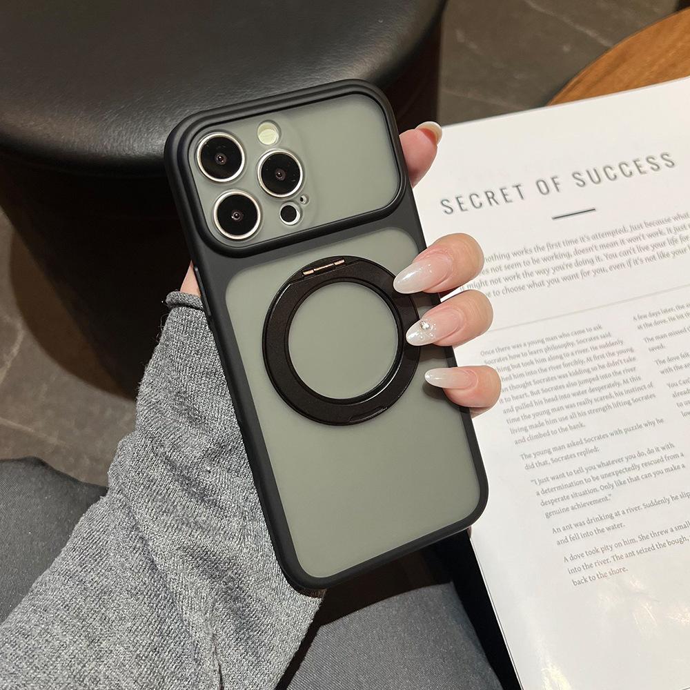 Rotating Bracket Magnetic Suction Case Is Suitable for Apple 17promax Large Hole Mobile Phone Case iPhone16 Matte Fulcrum Case 13.