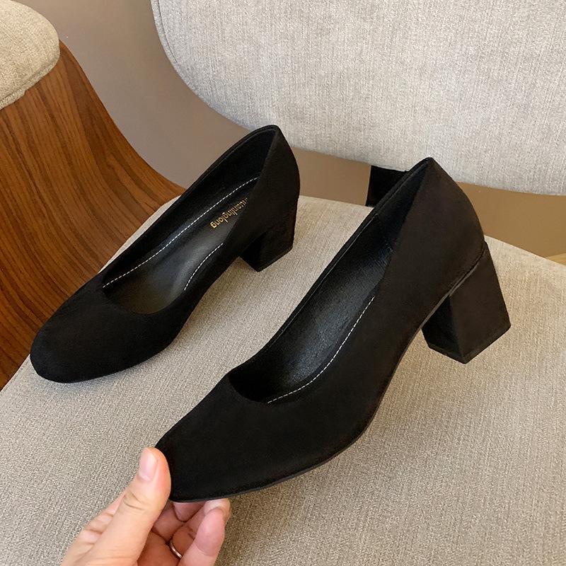 

Женские черные туфли на толстом каблуке для работы - Мягкая подошва, Удобные, Большой размер 41 45