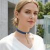 Vintage Denim Zircon Tassel Choker, Simple Retro Denim Neck Pendant Necklace