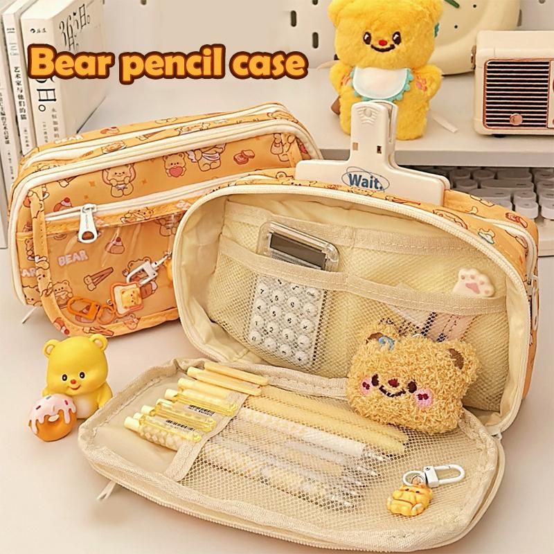 Cute Butter Bear Pencil Case Large Capacity Stationery Storage Bag Student Pencil Pouch Stationery Organizer Travel Cosmetic Bag