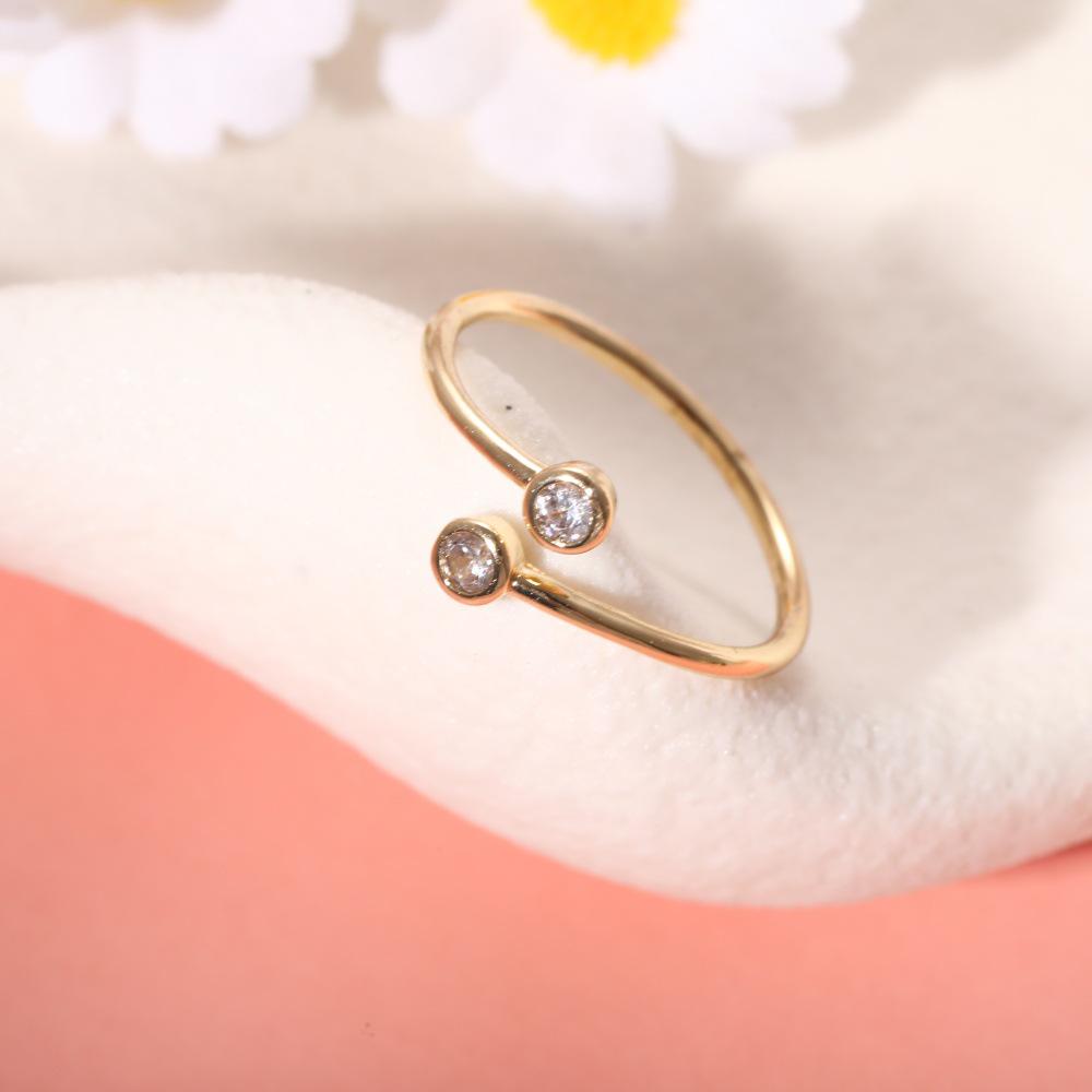 Adjustable Japanese-Korean Double Diamond Ring with Copper Micro-Set Zircon