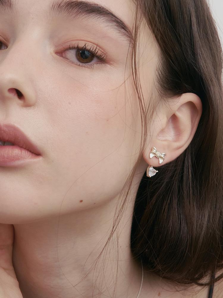 Sosoo Ribbon Heart Cubic Drop Earrings