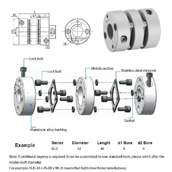 D40L50 Delik 6-19 Alüminyum Esnek Kaplin Yüksek Torklu Çift Diyaframlı Kaplin Esnek Bağlantılı CNC 3d Yazıcı İçin
