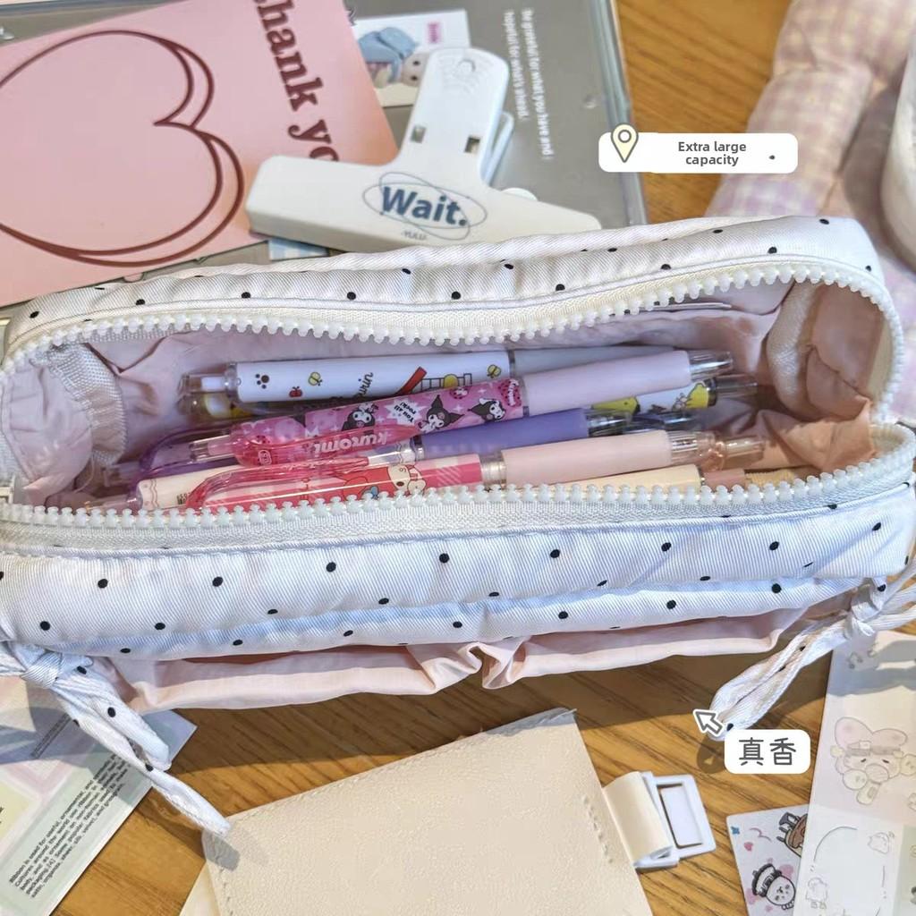 Highvolume Fabric Pen Case With Polka Dots And Bow For School Supplies And Office Desk