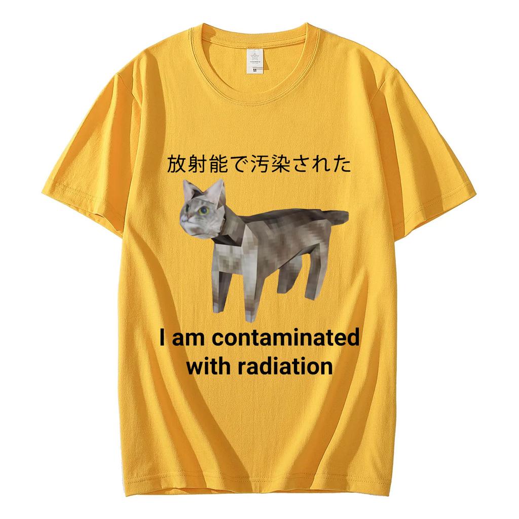 I Am Contaminated with Radiation Japanese Cat Meme T Shirt High Street Fashion Trend Tshirt Unisex Casual Loose Cotton Tshirts