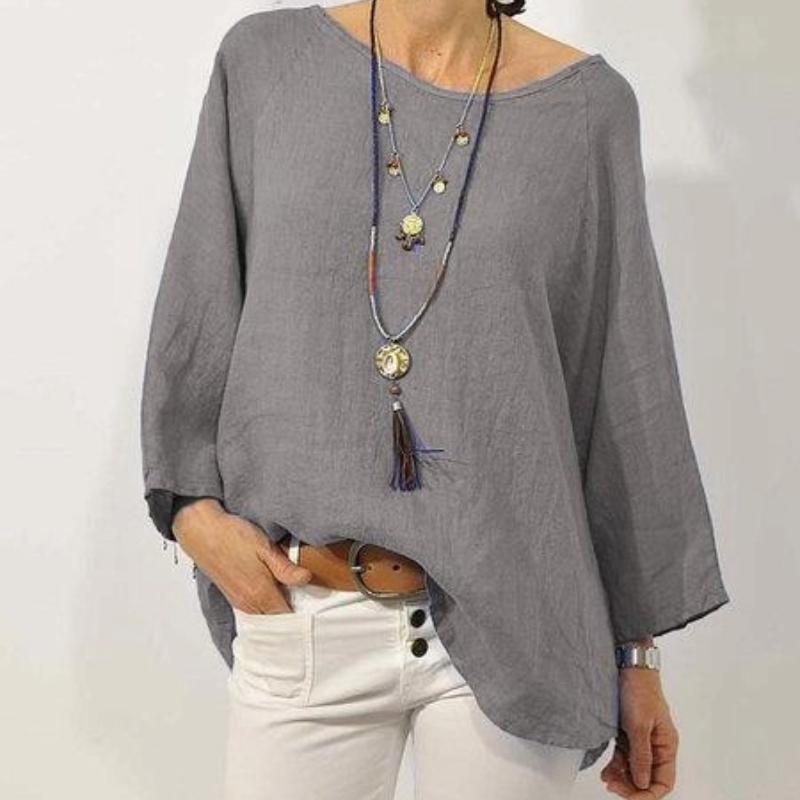 Women's Clothing Top Solid Color Linen Round Neck Raglan Sleeve Three-quarter Sleeve T-Shirts