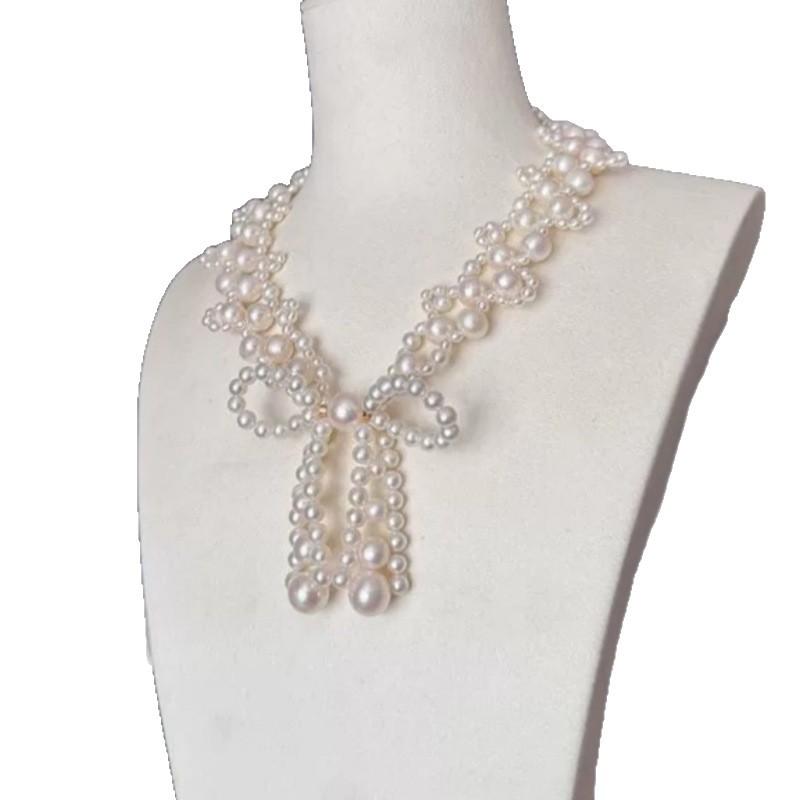 Handmade Pearl Necklace with Bow Clavicle Chain - Light Luxury Design for Women