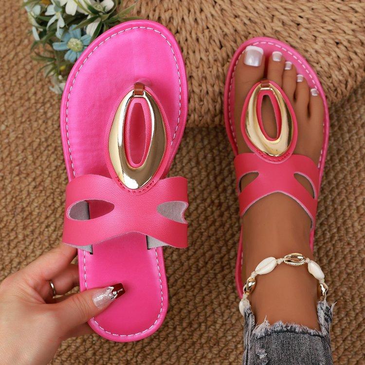 

Fairy Style Women s Sandals Flat Shoes Fashionable Metal Buckle Anti slip Casual Wear Roman Shoes for Women 42