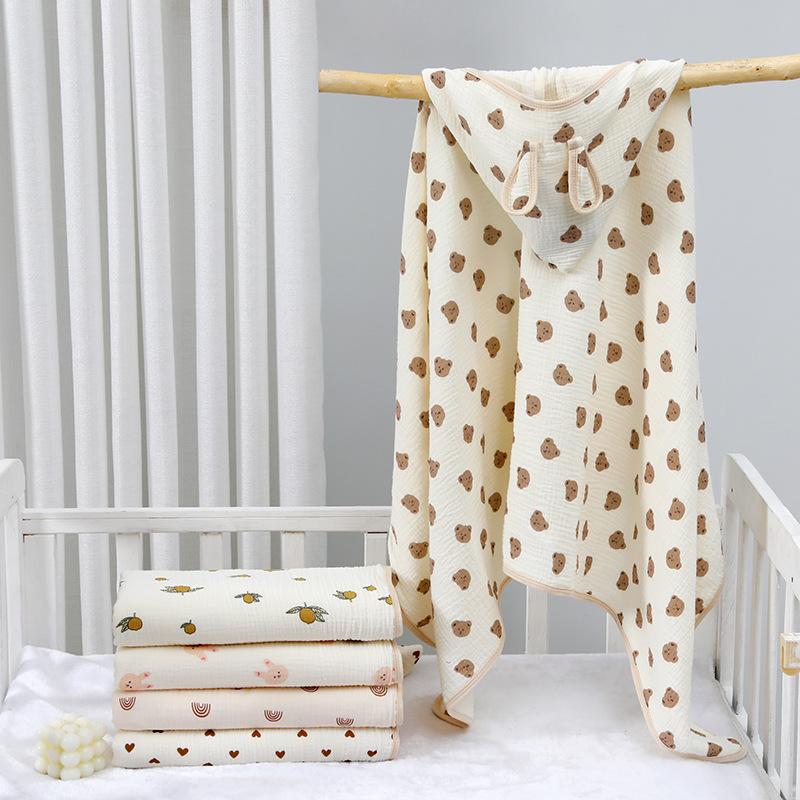 Beige Children'S Hooded Bath Towel Four-Layer Cotton Gauze Cape Bath Towel Soft Absorbent Baby Bath Robe