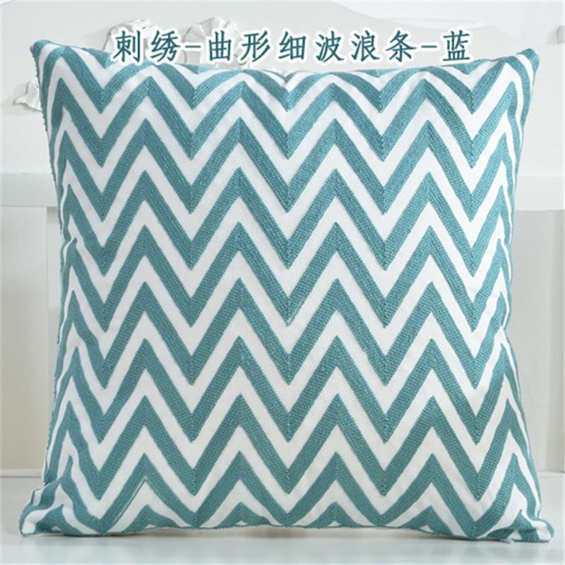 45x45cm Green Blue Geometric Cotton Embroidery Sofa Cushion Cover Home Living Room Pillow Case Bedroom Decoration