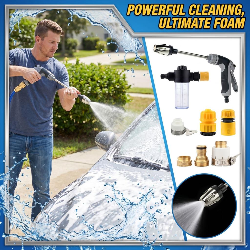 High Pressure Water Spray Gun with Adjustable Nozzle and Multiple Connectors for Home Car Washing and Garden Cleaning Use