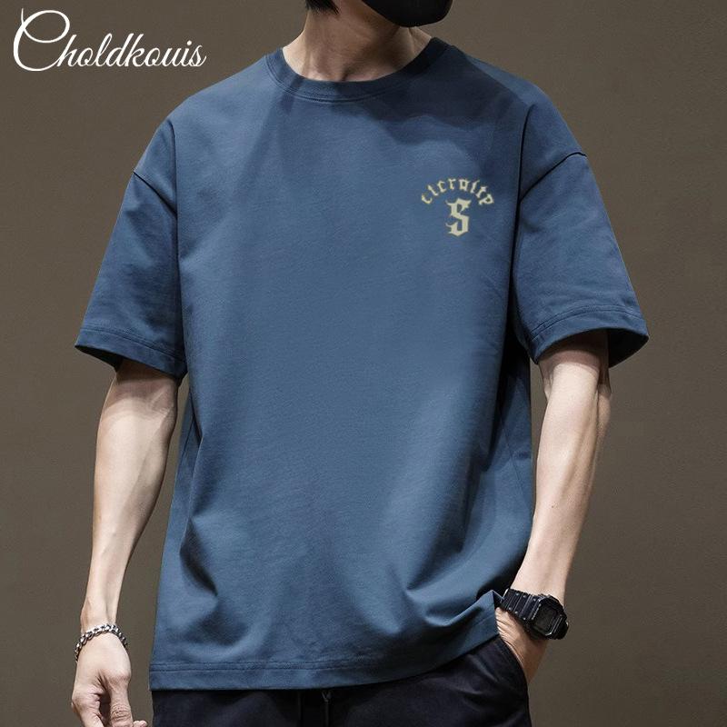 Cotton Short Sleeved T-shirt for Men's Summer 2025 New Loose Base Shirt for Men's Fashion, American Style, High-end and Thin T-shirt