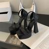 15Cm thick heel waterproof table square head one-word buckle with high heel sandals sexy catwalk performance shoes summer