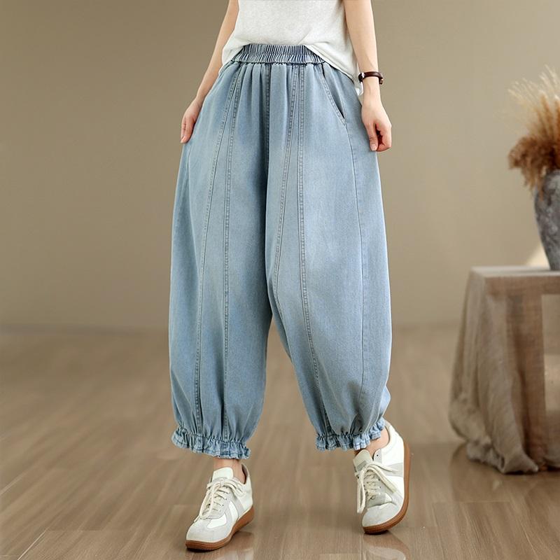 Tamanho grande Vintage cintura alta casual solto Feminino Primavera verão jeans denim Calças Harem