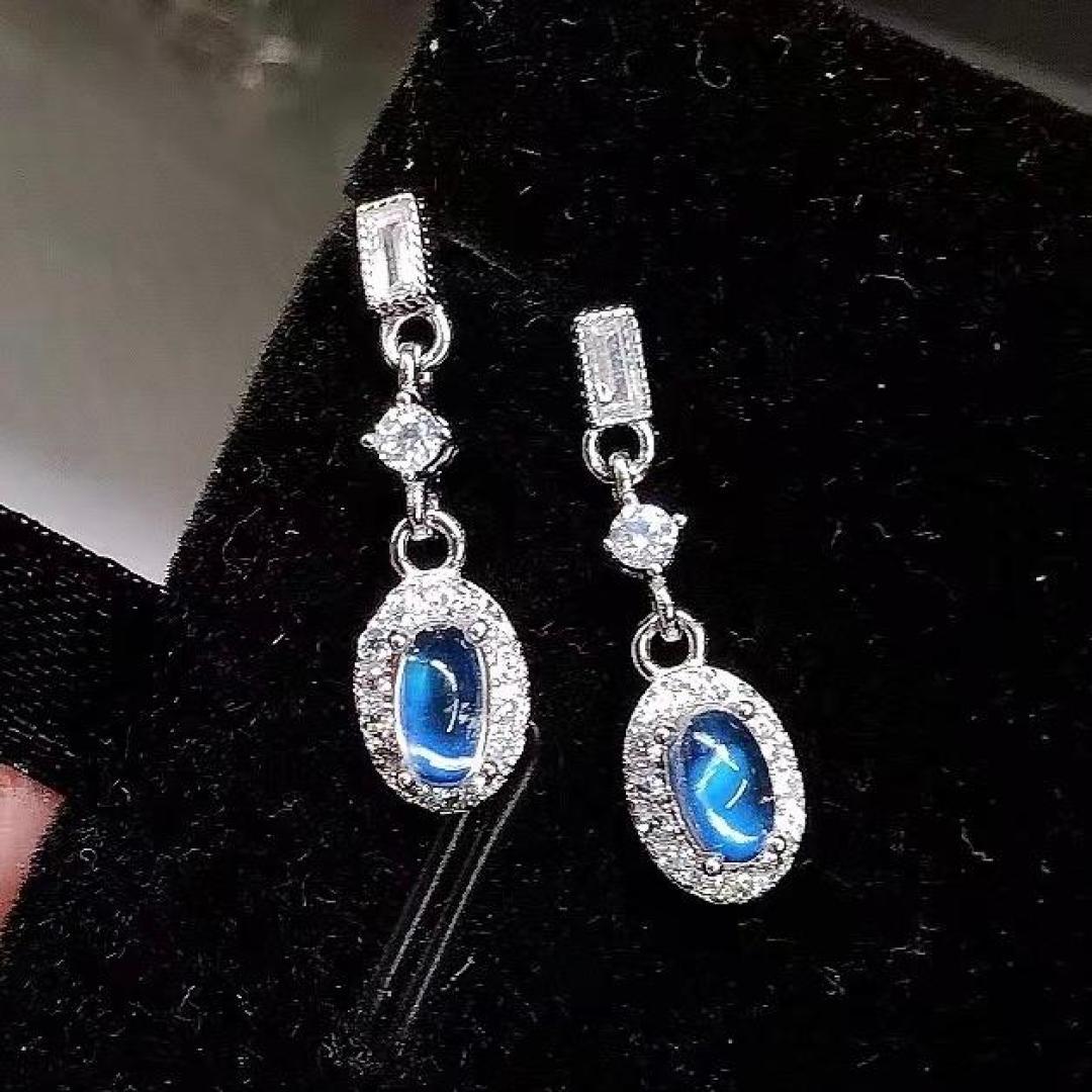 Natural Moonstone S925 Silver Earrings – Elegant Blue Light Women s Jewelry S925 Silver