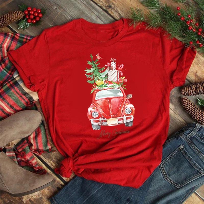 

Женская новогодняя одежда Клетчатая елка Красная футболка Женская футболка 3XL