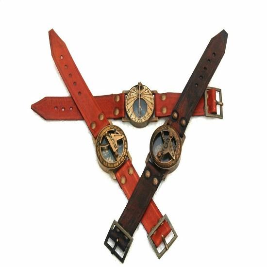 

Морской винтажный кожаный 3 разных антикварных стимпанк наручных латунных компаса и солнца