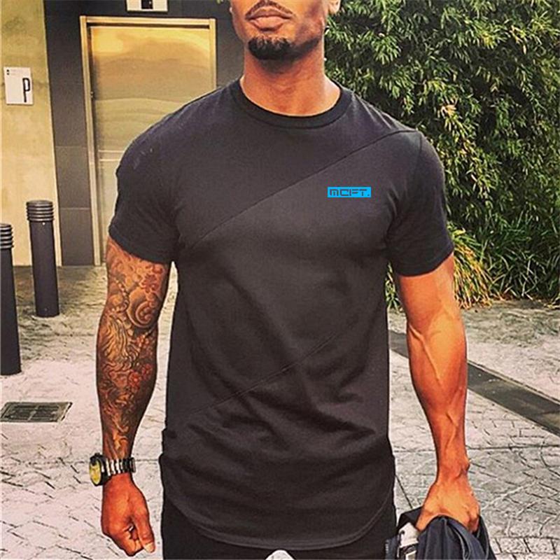 Muscleguys Nuovi Top Stampati da Uomo Patchwork Cotone&Mesh T-shirt Fitness Bodybuilding Manica Corta Traspirante Allenamento Abbigliamento da Palestra