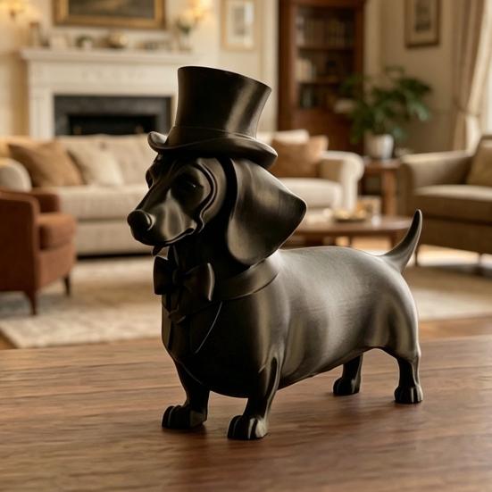 Yousheng 3D Printed Dachshund Statue with Top Hat, Vintage Gentleman Dog Figurine, Cute Desk Decor for Home Office, Unique Gift