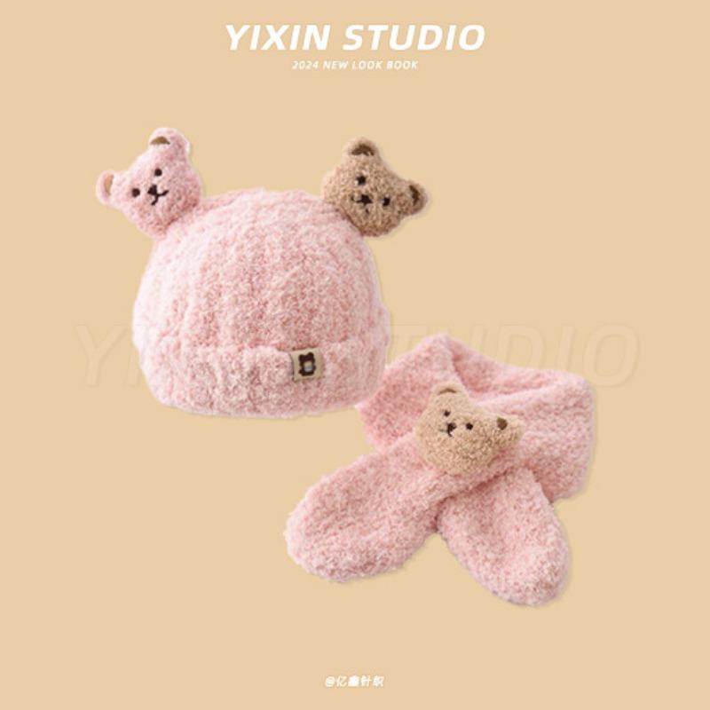 Autumn and Winter Boys and Girls Children's Hats Baby Hats Cute Cartoon Bears Plush Hats Thermal Hats Ear Protectors Knitted Hats
