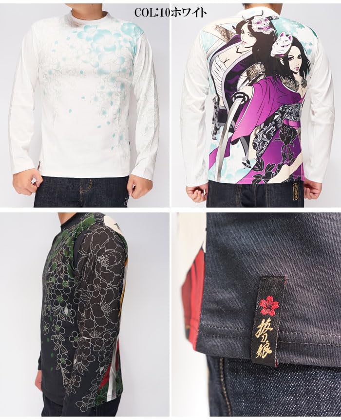 Battou Musume Karakuri Tamashii Japanese Pattern Long Sleeve T-Shirt, Beautiful Honoka, 2234866-20 Black-L