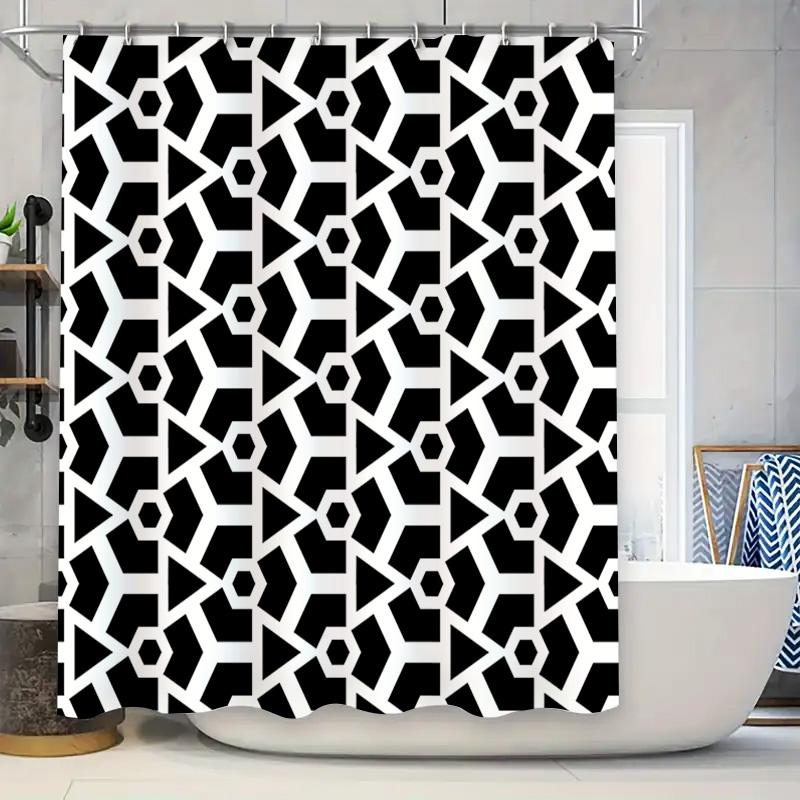 

Black White Hexagon Shower Curtain 3D Waterproof Bath Decor For Bathroom Decoration Extra Long Size (240Cm) Set With Hooks |.Com W60H190(CM)-1 Pcs