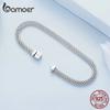 Bamoer 925 Silver Classic Square Buckle Bracelet Retro Braided Silver Chain Link for Women Platinum Plated Fine Jewelry