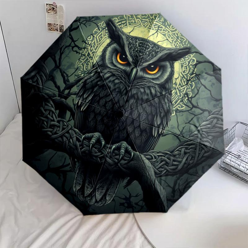 Owl  Pattern, Automatic Folding Umbrella, Portable and Foldable Design, 8 Ribs, a Christmas or Birthday Gift.